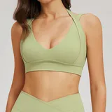 Bean Paste Green Women's Backless Fitness Supportive Sports Bra Bare Feel