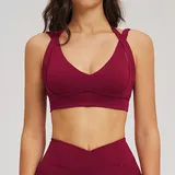 Cherry Red Women's Backless Fitness Supportive Sports Bra Bare Feel