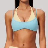 Sky Blue & Yellow Women's Layered Running Supportive Bra Halter Neck Brushed
