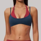 Teal Blue & Red Women's Layered Running Supportive Bra Halter Neck Brushed