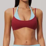 Pomegranate Red & Blue Women's Layered Running Supportive Bra Halter Neck Brushed
