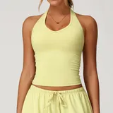 Light Yellow Women's Brushed Running Supportive Bra Backless Tank Fitted