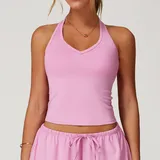 Rose Pink Women's Brushed Running Supportive Bra Backless Tank Fitted