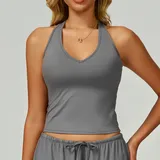 Smoke Gray Women's Brushed Running Supportive Bra Backless Tank Fitted