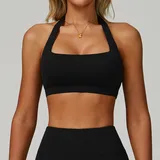Jet Black Women's Running Premium Supportive Bra Halter Neck Backless