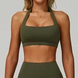 SB3091-4 · Rattan Green Rattan Green Women's Running Premium Supportive Bra Halter Neck Backless