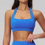 Cloisonne Blue Women's Running Premium Supportive Bra Halter Neck Backless