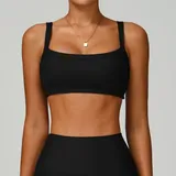 Jet Black Women's Ribbed Yoga Supportive Bra Backless Fitted Cutout
