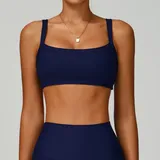 SB3093-3 · Navy Blue Navy Blue Women's Ribbed Yoga Supportive Bra Backless Fitted Cutout