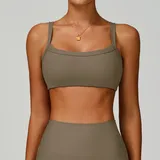 Light Coffee Women's Ribbed Yoga Supportive Bra Backless Fitted Cutout