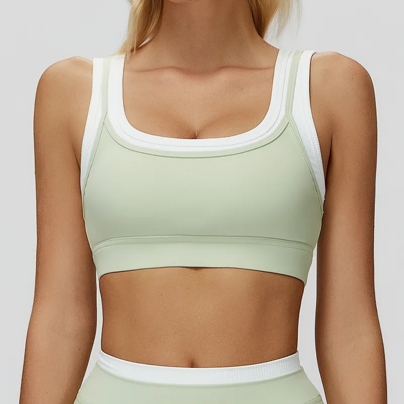Women's Ribbed Running Fitness Supportive Sports Bra Layered