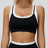 SB3129-2 · Jet Black Jet Black Women's Ribbed Running Fitness Supportive Sports Bra Layered