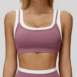 Violet Purple Women's Ribbed Running Fitness Supportive Sports Bra Layered