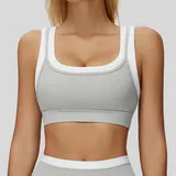 Clay Grey Women's Ribbed Running Fitness Supportive Sports Bra Layered