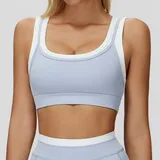 Mist Blue Women's Ribbed Running Fitness Supportive Sports Bra Layered
