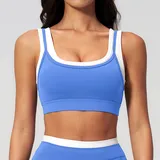 Sky Blue Women's Ribbed Running Fitness Supportive Sports Bra Layered