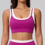 Dragon Fruit Pink Women's Ribbed Running Fitness Supportive Sports Bra Layered