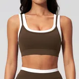 Coffee Brown Women's Ribbed Running Fitness Supportive Sports Bra Layered