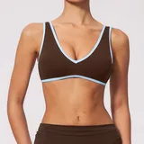 Coffee Blue Clash Women's Running Yoga Fitness Supportive Sports Bra Backless