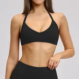 Jet Black Women's Cutout Yoga Supportive Bra Halter Neck Backless