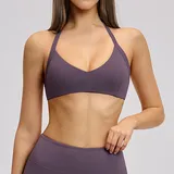 Eggplant Purple Women's Cutout Yoga Supportive Bra Halter Neck Backless