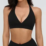 Jet Black Women's Running Supportive Sports Bra V Neck Backless