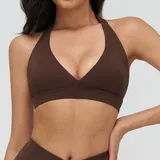 Coffee Women's Running Supportive Sports Bra V Neck Backless