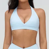 Wave Blue Women's Running Supportive Sports Bra V Neck Backless