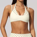Cream Black Dot Backless Yoga Women's Supportive Bra Halter Neck Strappy