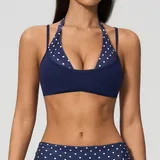 Dark Blue White Dot Backless Yoga Women's Supportive Bra Halter Neck Strappy