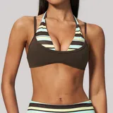 Brown Stripe Backless Yoga Women's Supportive Bra Halter Neck Strappy