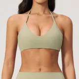 Moss Green Women's Brushed Cutout Supportive Bra Halter Neck Backless