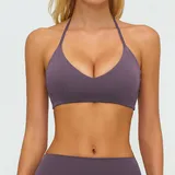 Eggplant Purple Women's Brushed Cutout Supportive Bra Halter Neck Backless
