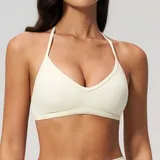 Cream White Women's Brushed Running Supportive Sports Bra Halter Neck