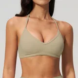 Warm Khaki Women's Brushed Running Supportive Sports Bra Halter Neck