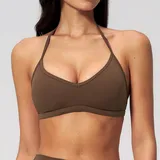 SB5555-11 · Chocolate Brown Chocolate Brown Women's Brushed Running Supportive Sports Bra Halter Neck