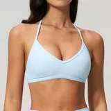 Azure Blue Women's Brushed Running Supportive Sports Bra Halter Neck