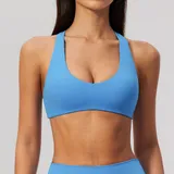 Seaside Blue Women's Running Active Supportive Bra Cross Back Backless