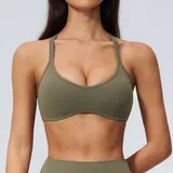 Pine Grey Green Pilates Yoga Women's Supportive Bra V Neck Backless
