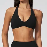 Jet Black Women's Brushed Backless Supportive Sports Bra V Neck