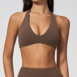 Deep Cocoa Women's Brushed Backless Supportive Sports Bra V Neck