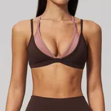 Dark Brown Women's Outdoor Fitness Supportive Sports Bra Backless Layered