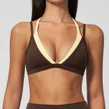 Dark Brown Two-Tone Women's Outdoor Fitness Supportive Sports Bra Backless Layered