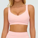 Peach Pink Women's Brushed Yoga Fitness Supportive Sports Bra Backless