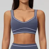 SB7028-4 · Navy Blue Navy Blue Women's Brushed Yoga Fitness Supportive Sports Bra Backless