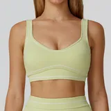 Lemon Green Women's Brushed Yoga Fitness Supportive Sports Bra Backless
