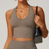 SB7725-5 · Coffee Coffee Women's Breathable Yoga Supportive Sports Bra Seamless Backless