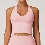 Peach Pink Women's Breathable Yoga Supportive Sports Bra Seamless Backless