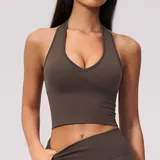 Dark Brown Color Women's Breathable Yoga Supportive Sports Bra Seamless Backless