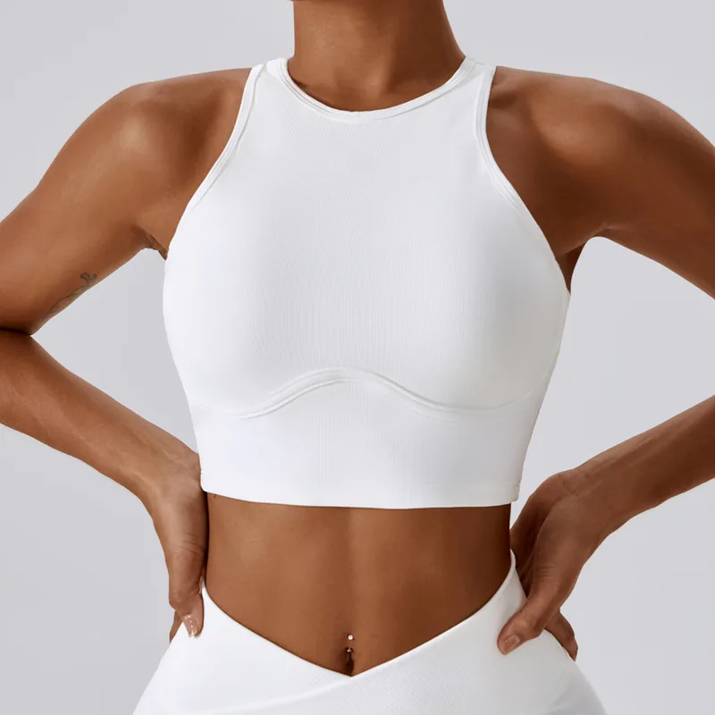 Women's Backless Ribbed Supportive Bra Tank Fitted Cutout